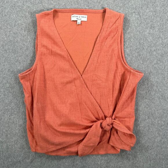 MADEWELL Texture & Thread Wrap-Tie Tank Top L8969 Women's Small Salmon V-Neck - Picture 1 of 7